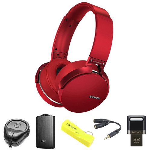 Sony Extra Bass Bluetooth Headphones (Red) - MDRXB950BT/R w/ FiiO A3 Amp. Bundle