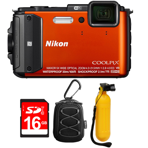 Nikon COOLPIX AW130 Waterproof Digital Camera (Orange) - Refurbished Bundle