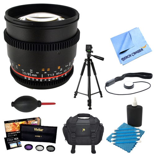 Rokinon 85mm T1.5 Aspherical Cine Lens for Canon EF Mount w/ Accessories Bundle