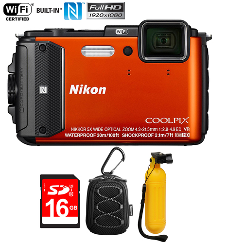 Nikon COOLPIX AW130 16MP Waterproof Digital Camera (Orange) - Refurbished