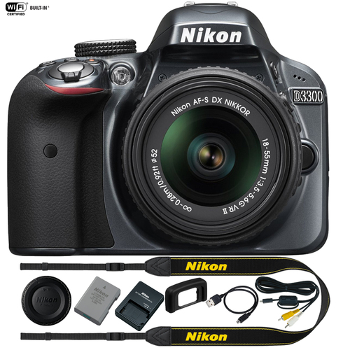 Nikon D3300 DSLR 24.2 MP HD 1080p Camera Grey w/ 18-55mm Lens - (Refurbished)