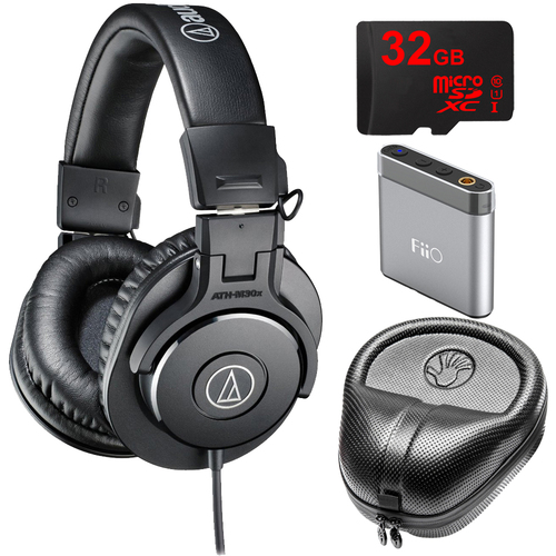 Audio-Technica ATH-M30x Professional Headphones w/ Slappa Case, 32gb Micro SD & A1 Amp Bundle