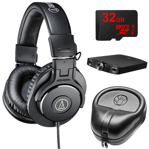 Audio-Technica ATH-M30x Professional Headphones w/ Slappa Case, 32gb Micro SD & A3 Amp Bundle