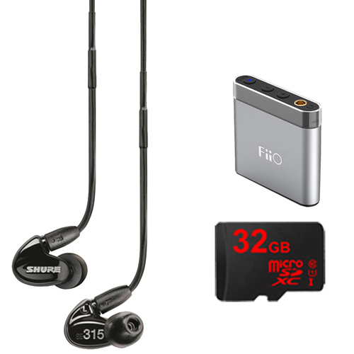 Shure SE315 Earphones w/HD MicroDriver & Tuned BassPort (Black), FiiO A1 Amp Bundle