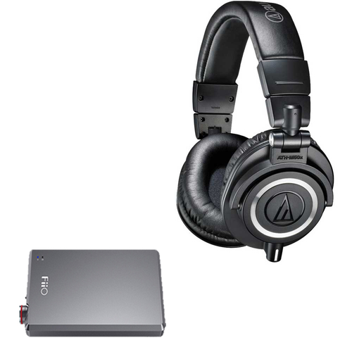 Audio-Technica ATH-M50X Professional Studio Headphones (Black) + Fiio A5 Portable Amplifier