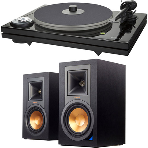 Music Hall MMF-7.3 2-Speed Turntable without Cartridge + Klipsch R-15PM Speaker Pair Bundle