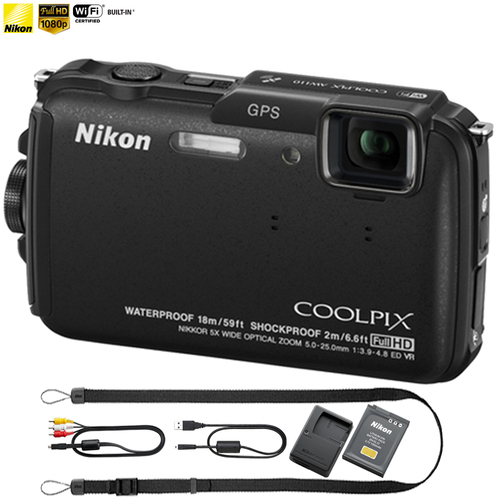 Nikon COOLPIX AW110 Waterproof 16MP Camera Black w/ WiFi & GPS (Certified Refurbished)