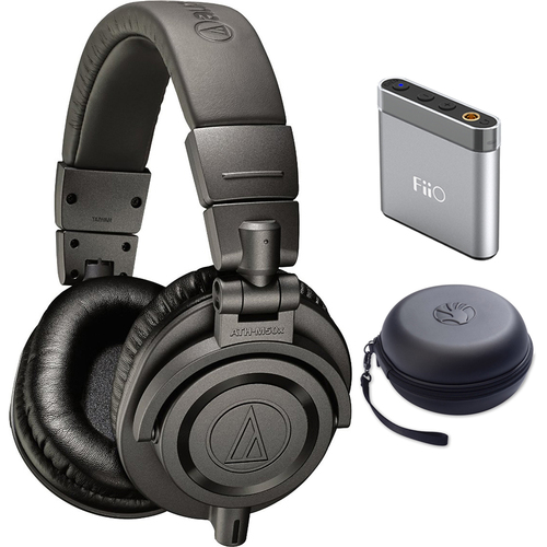 Audio-Technica Professional Studio Monitor Headphones Gray - ATH-M50xMG w/ Amplifier Bundle