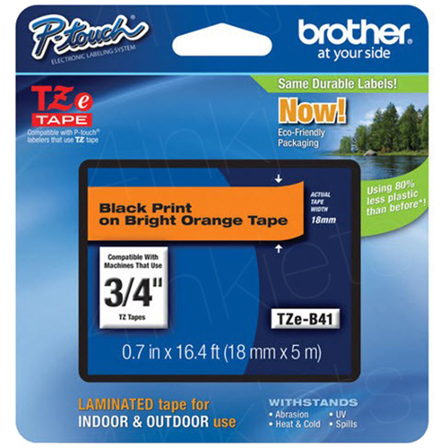 Brother Genuine Black on Fluorescent Orange Standard Laminated Tape - TZE-B41