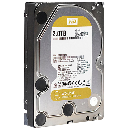 Western Digital 2TB Gold 3.5` Internal Datacenter HDD 7200 RPM Class SATA III 6 Gb/s WD2005FBYZ