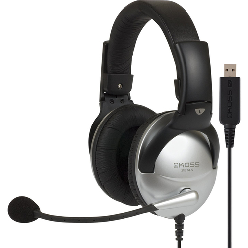 KOSS Communication Headset with Mic and USB in Soft Leatherette Black/Silver - 178203