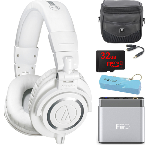 Audio-Technica ATH-M50X Professional Studio Headphones (White) Portable Headphone Amp Bundle