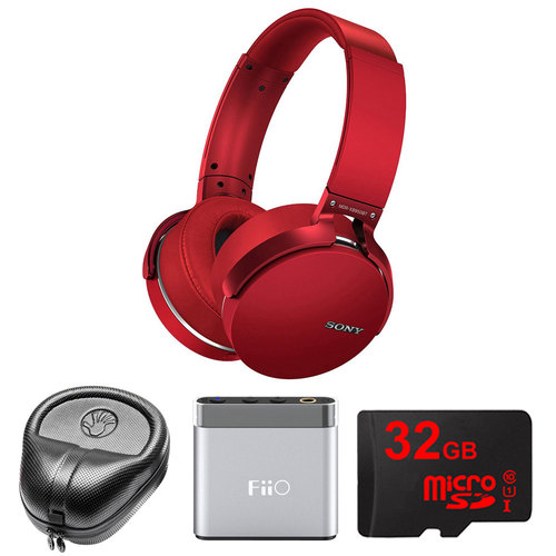Sony Extra Bass Bluetooth Headphones (Red) - MDRXB950BT/R w/ FiiO A1 Amp. Bundle