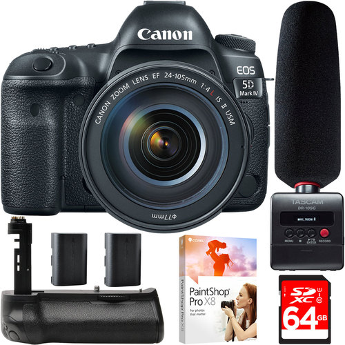 Canon EOS 5D Mark IV DSLR Camera 24-105mm IS II USM Lens + DR-10SG Microphone Kit