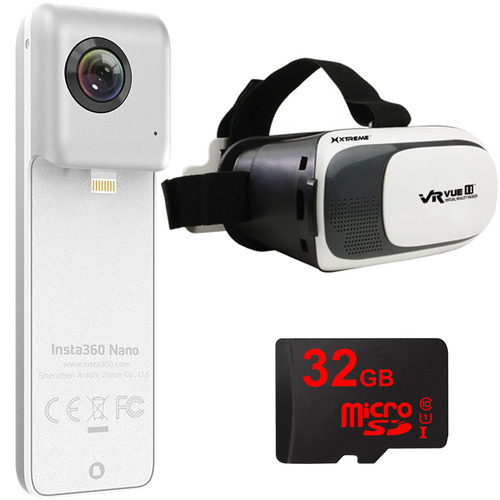 Insta360 Nano 360 Dual Lens VR Camera for iPhone 6/7 w/ VR Vue II & 32GB MicroSD Bundle