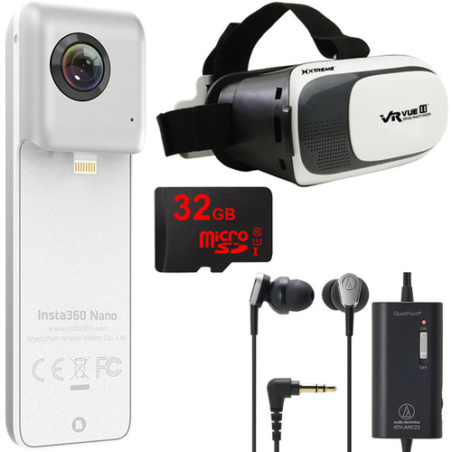 Insta360 Nano VR Camera iPhone 6 + 7 w/ VR Viewer, 32GB MicroSD, QuickPoint Headphones