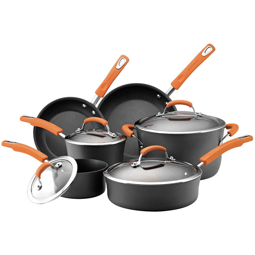 Rachael Ray Hard Anodized Nonstick Dishwasher Safe 10 Pc Cookware Set Orange - ***AS IS***