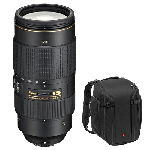 Nikon AF-S NIKKOR 80-400mm f.4.5-5.6G ED VR Lens w/ Manfrotto Camera Backpack