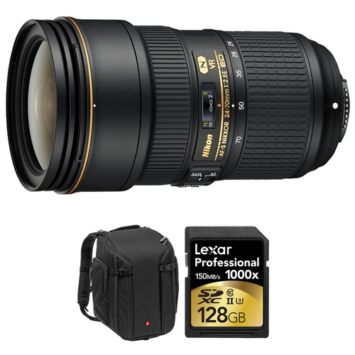 Nikon 24-70mm f/2.8E ED VR AF-S NIKKOR Zoom Lens w/ Camera Backpack Bundle