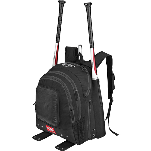 Rawlings BKPK-B Bomber Team Backpack w/ Side Bat Sleeves, External Pocket - Black