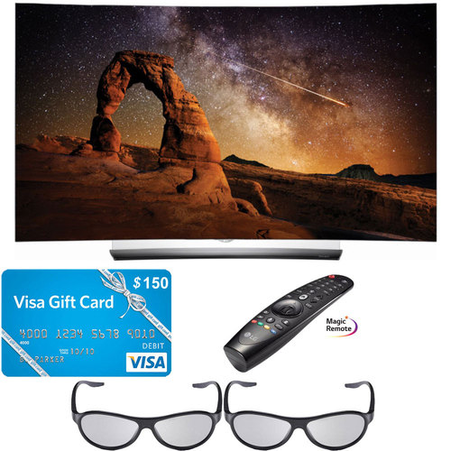 LG OLED55C6P 55` Curved OLED HDR 4K 3D TV w/ Magic Remote + 3D Glasses + $150 Visa