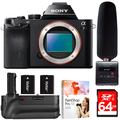 Sony a7 Full-Frame Interchangeable Lens Black Camera +Tascam Audio Recorder & Mic Kit