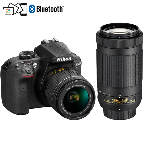 Nikon D3400 24.2MP DSLR Camera with AF-P 18-55 VR + 70-300m Lenses - Refurbished