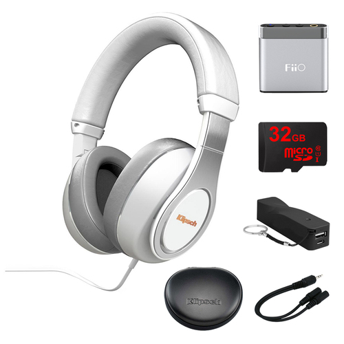 Klipsch Reference Over-Ear Headphones (White) w/ FiiO Portable Amplifier Bundle