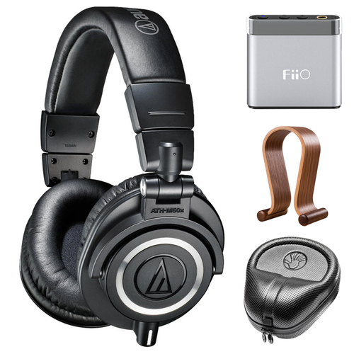 Audio-Technica Professional Studio Headphones (Black) w/ Amplifier Bundle