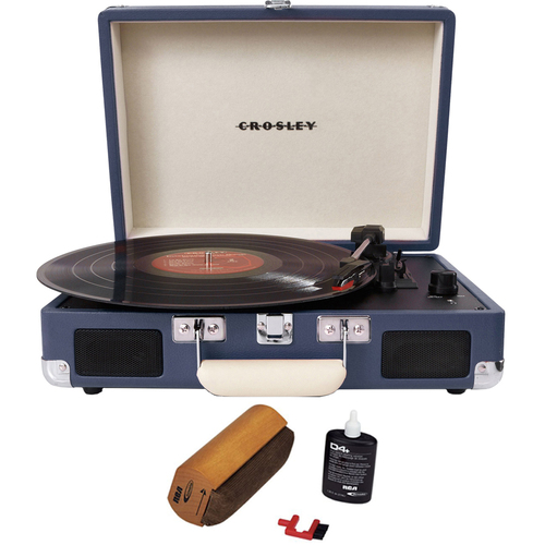 Crosley Cruiser Portable 3-Speed Turntable with Bluetooth Blue w/ Record Cleaner
