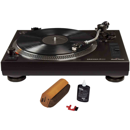 Crosley Direct Drive Turntable with S-Shaped Tone Arm Black w/ Record Cleaner