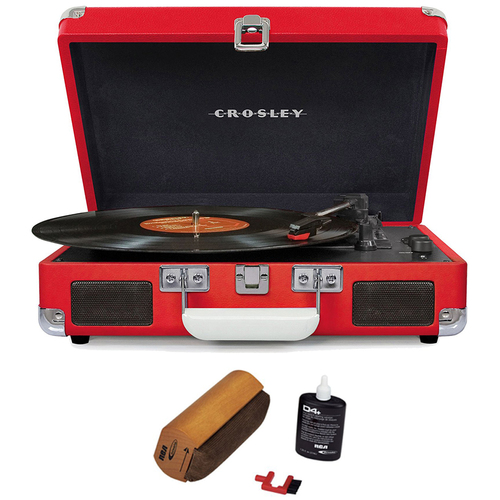 Crosley Cruiser Portable 3-Speed Turntable with Bluetooth Red w/ Record Cleaner