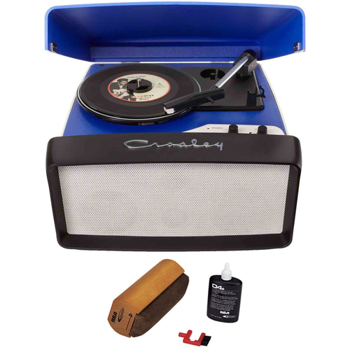 Crosley Collegiate Port. USB Turntable w/ Built-In Speaker Blue w/Record Cleaner