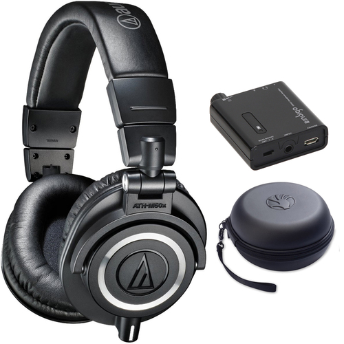 Audio-Technica ATH-M50X Studio Monitor Headphone w/ Slappa Case + Amp Bundle