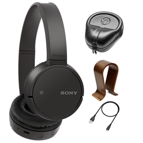 Sony Wireless On-Ear Bluetooth Headphones Black MDRZX220BT/B with Stand Bundle
