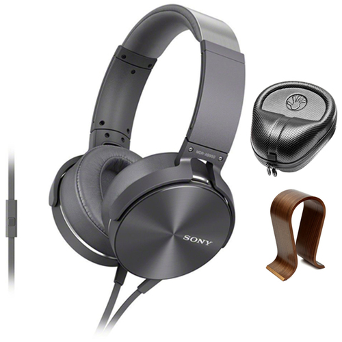 Sony Full-Size Headphones with Extra Bass Silver MDRXB950AP/H with Stand Bundle