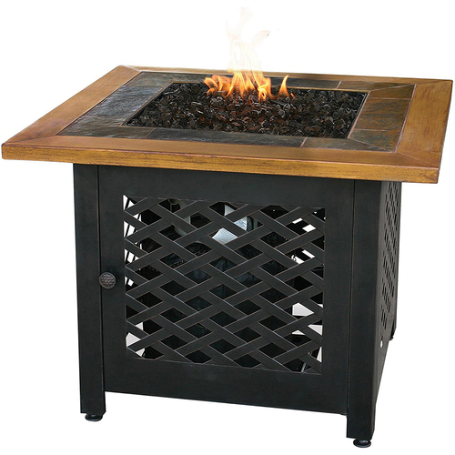 Blue Rhino Square LP Gas Outdoor Firebowl with Slate and Faux Wood Mantel - GAD1391SP