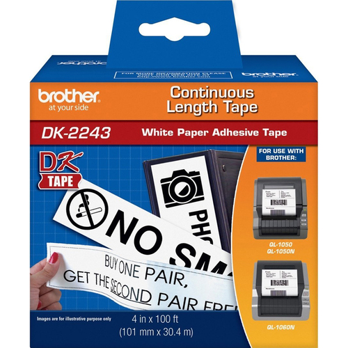 Brother 4in x 100ft Black on White Continuous Length Paper Tape - DK2243