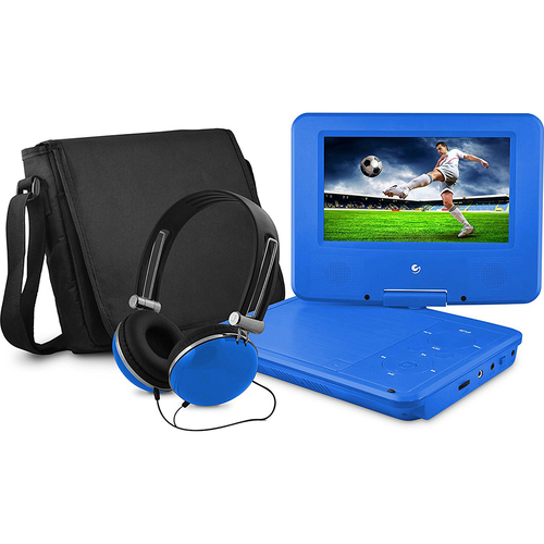 Ematic 7` Swivel Portable DVD Player with Headphones and Bag in Blue - EPD707BU