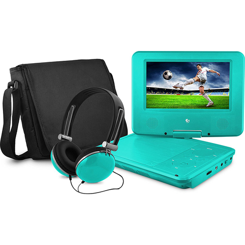 Ematic 7` Swivel Portable DVD Player with Headphones and Bag in Teal - EPD707TL