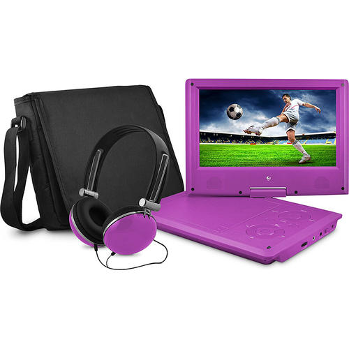 Ematic 9` Swivel Portable DVD Player with Headphones and Bag in Purple - EPD909PR