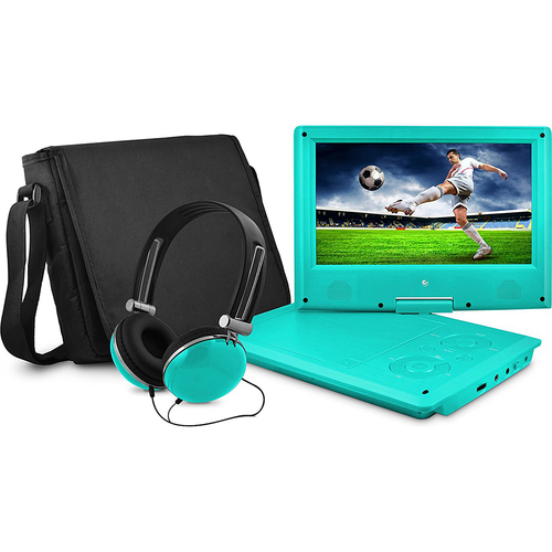 Ematic 9` Swivel Portable DVD Player with Headphones and Bag in Teal - EPD909TL