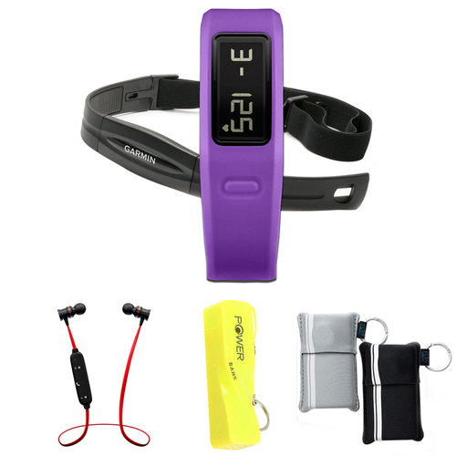 Garmin Vivofit Fitness Band Bundle with Heart Rate Monitor Purple w/ Power Bank Bundle