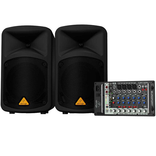 Behringer EUROPORT EPS500MP3 Compact 500W 8Ch Portable Wireless PA Speaker System Pair