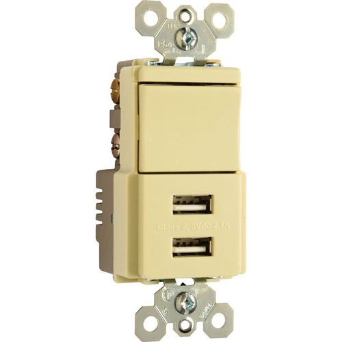 Legrand USB Charger with Single Pole/3-Way Switch in Ivory - TM83USBICC6