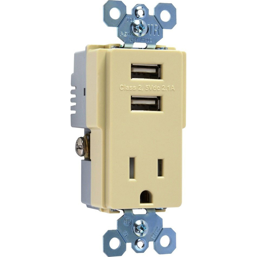 Legrand USB Charger with Tamper-Resistant Receptacle in Ivory - TM8USBICC6