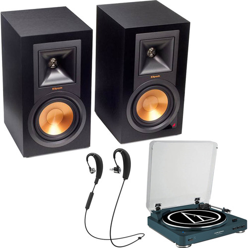 Klipsch R-15PM Powered Monitor Bluetooth Speakers w/ LP60NV Turntable & R6 Headphones