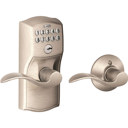Schlage Keypad Lever - Accent Lever, Camelot Trim, Satin Nickel FE575 Cam 619/Acc