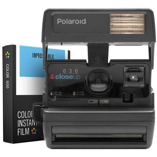 Impossible Polaroid 600 Square Camera - Black w/ Instant Lab Color Film Bundle