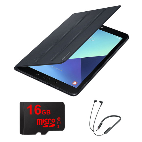 Samsung Galaxy Tab S3 9.7` Tablet Book Cover - Black w/ Sony Wireless Headphone Bundle